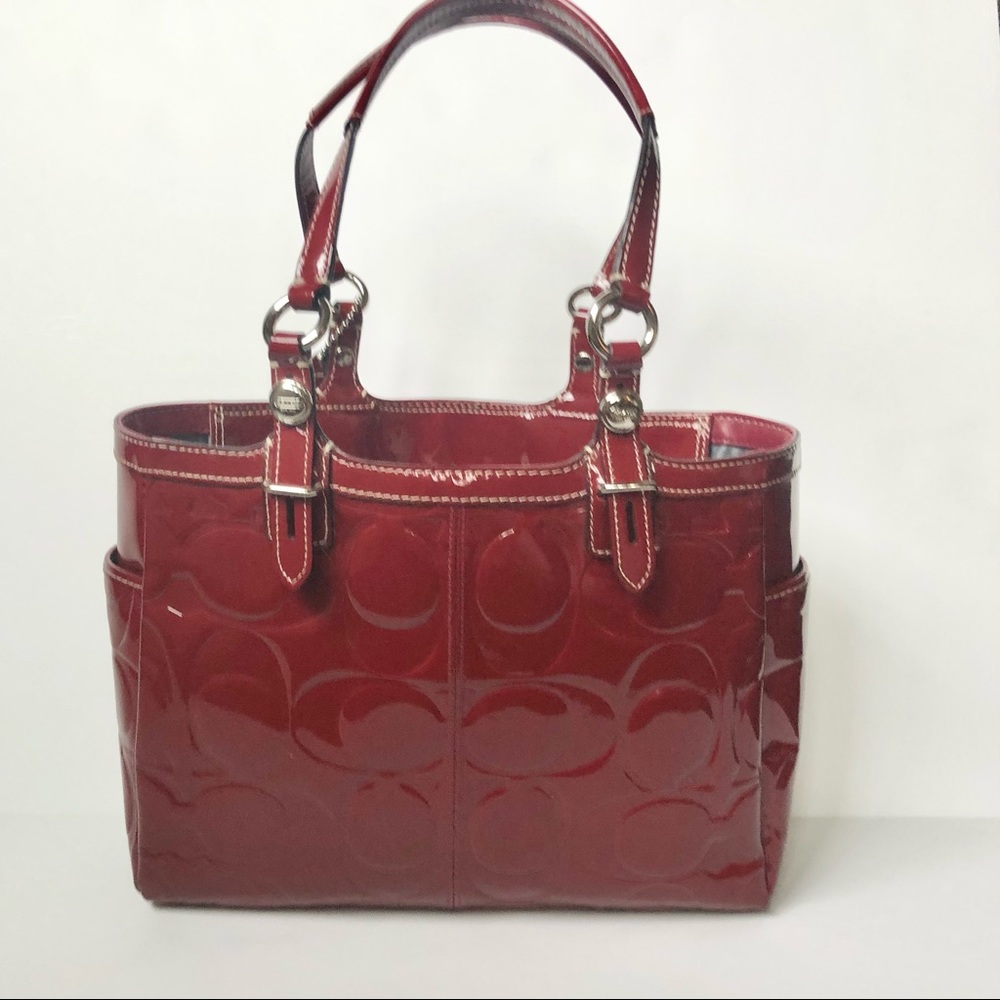 Vintage Coach red patent leather tote bag